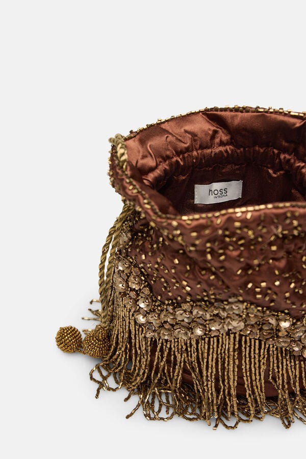 Hoss Intropia Nora. Bucket bag bordada em cetim Verde