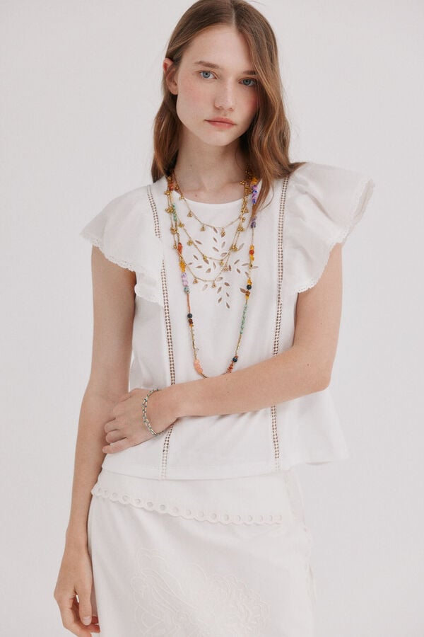 Hoss Intropia Mavie.T-shirt com folhos Branco