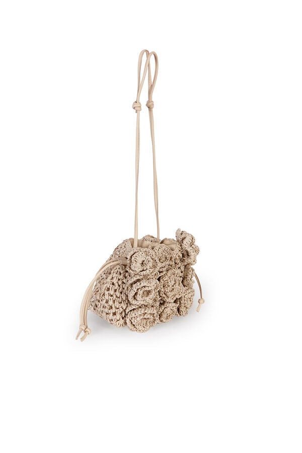 Hoss Intropia Nekane. Bolso fibras naturales con flores Marfil