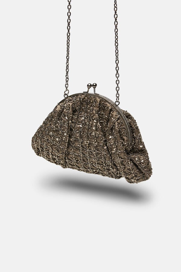 Hoss Intropia Nuria. Mala clutch bordada Cinzento
