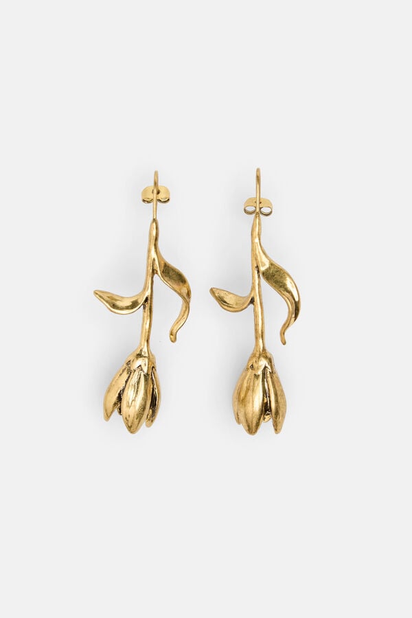 Hoss Intropia Leila. Brincos de flor banhados a ouro Dourado