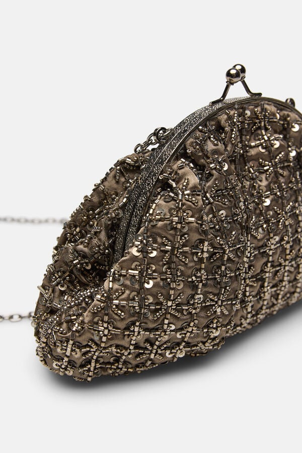 Hoss Intropia Nuria. Mala clutch bordada Cinzento