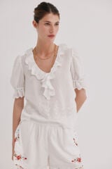 Hoss Intropia Carina. Blusa com folho Ecru