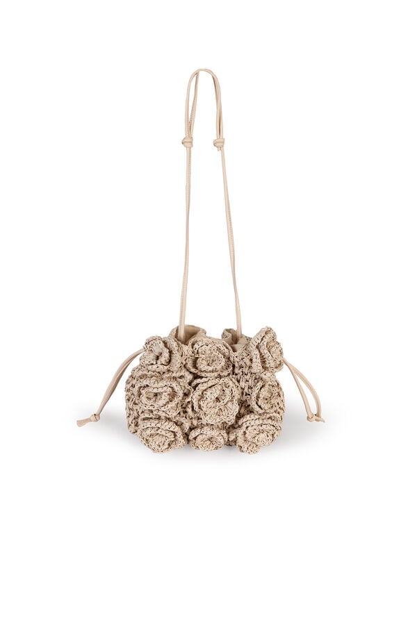 Hoss Intropia Nekane. Bolso fibras naturales con flores Marfil