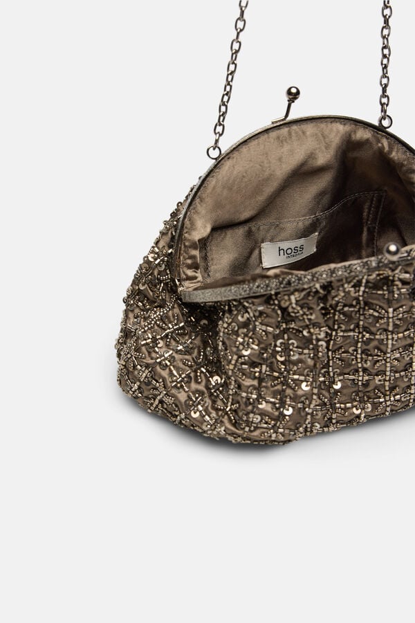 Hoss Intropia Nuria. Mala clutch bordada Cinzento