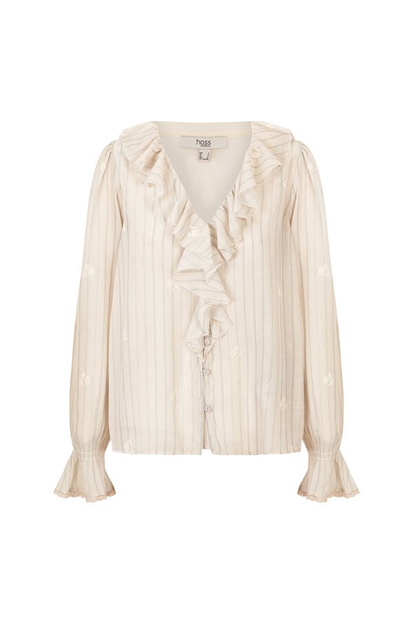 Hoss Intropia Clarisse. Blusa com folhos Ecru