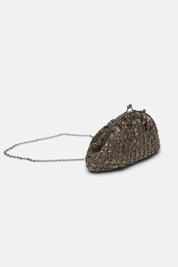 Hoss Intropia Nuria. Mala clutch bordada Cinzento