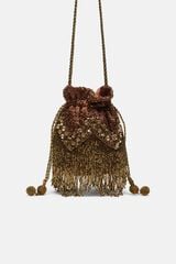 Hoss Intropia Nora. Bucket bag bordada em cetim Verde