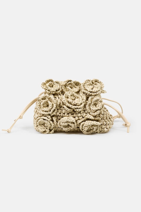 Hoss Intropia Nekane. Bolso fibras naturales con flores Marfil
