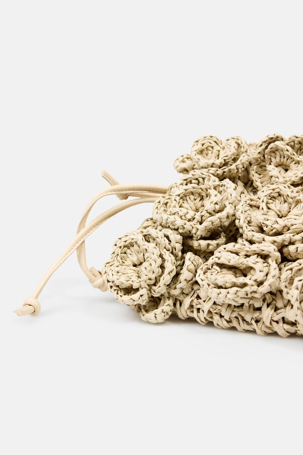 Hoss Intropia Nekane. Bolso fibras naturales con flores Marfil