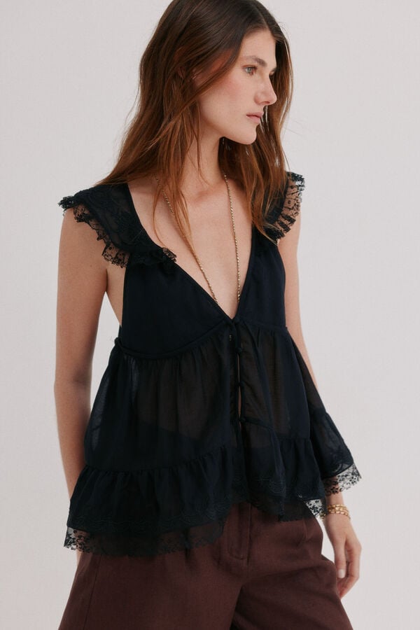Hoss Intropia Celeste. Blusa fluida Preto