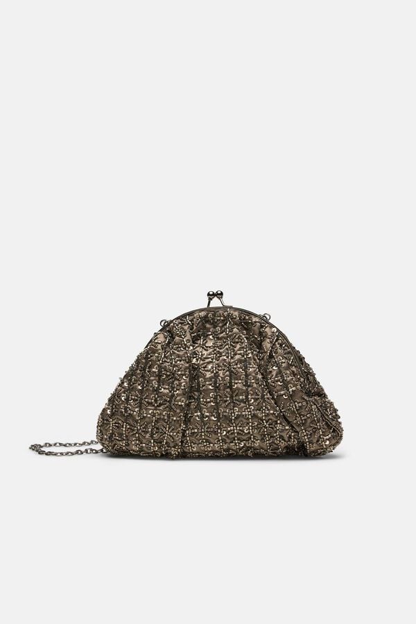 Hoss Intropia Nuria. Mala clutch bordada Cinzento