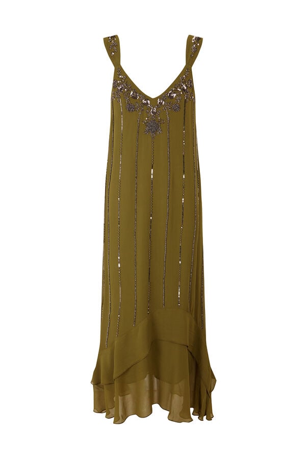 Hoss Intropia Aurore.Vestido abalorios Kaki