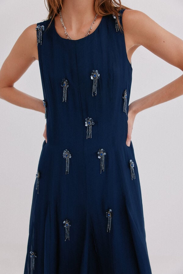 Hoss Intropia Althea. Vestido abalorios Azul marino