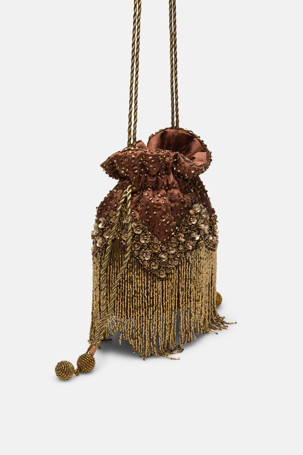 Hoss Intropia Nora. Bucket bag bordada em cetim Verde