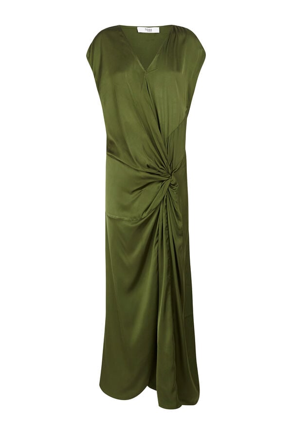 Hoss Intropia Amelia. Vestido midi drapeado Kaki